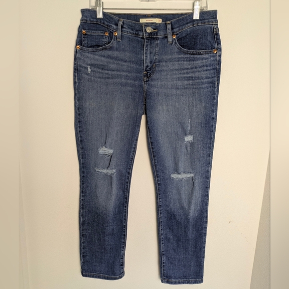 Levi's Denim - Levi's Jeans Women 28 Blue Denim Boyfriend Mid Rise Distressed Med Wash Ankle